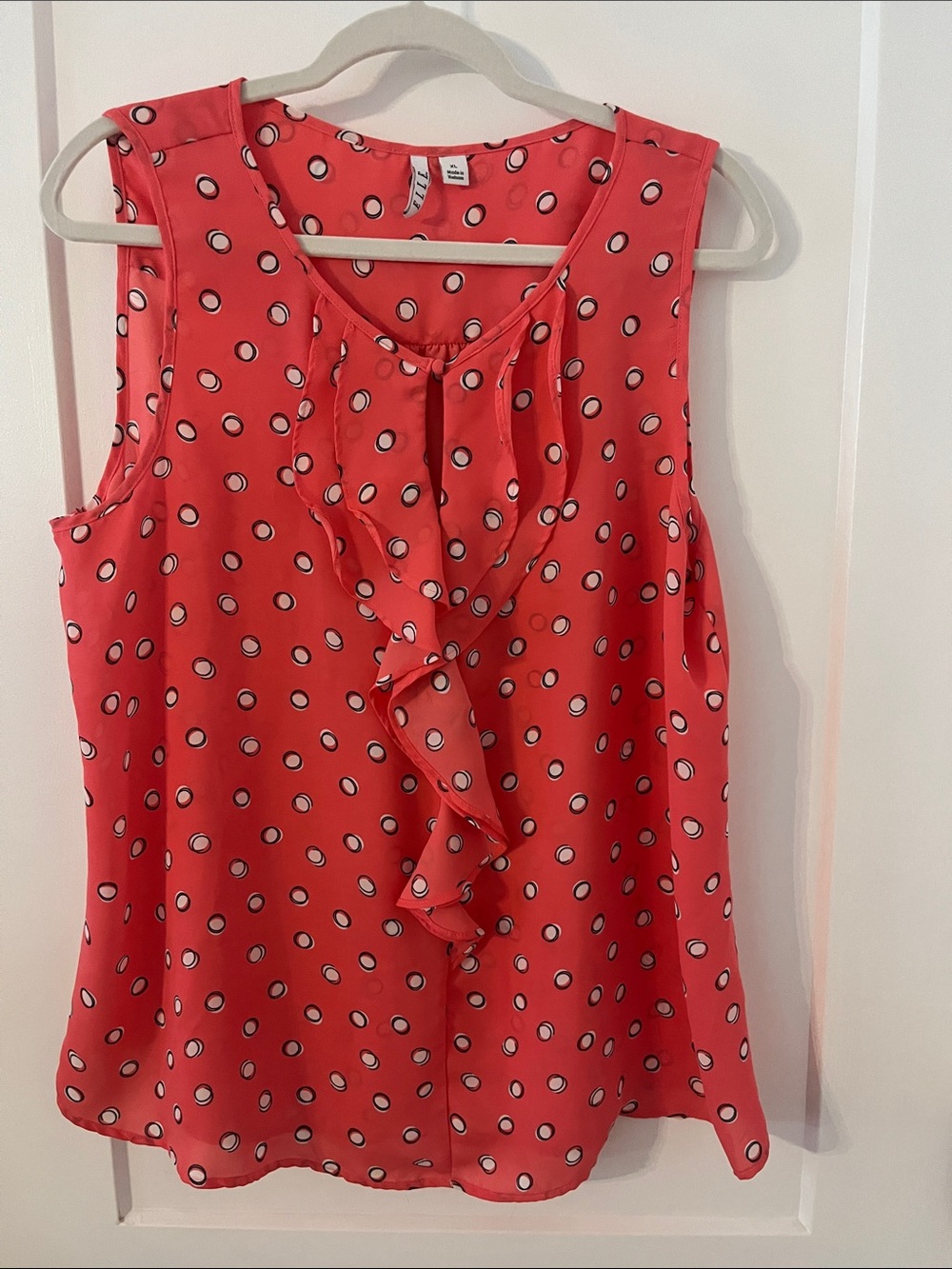 Elle Red Polka Dot Ruffle Sleeveless Top